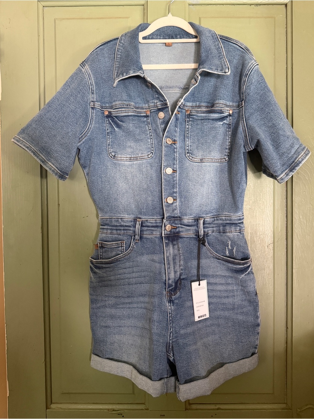 NWT Judy Blue High Waisted Denim Utility Romper Jumpsuit